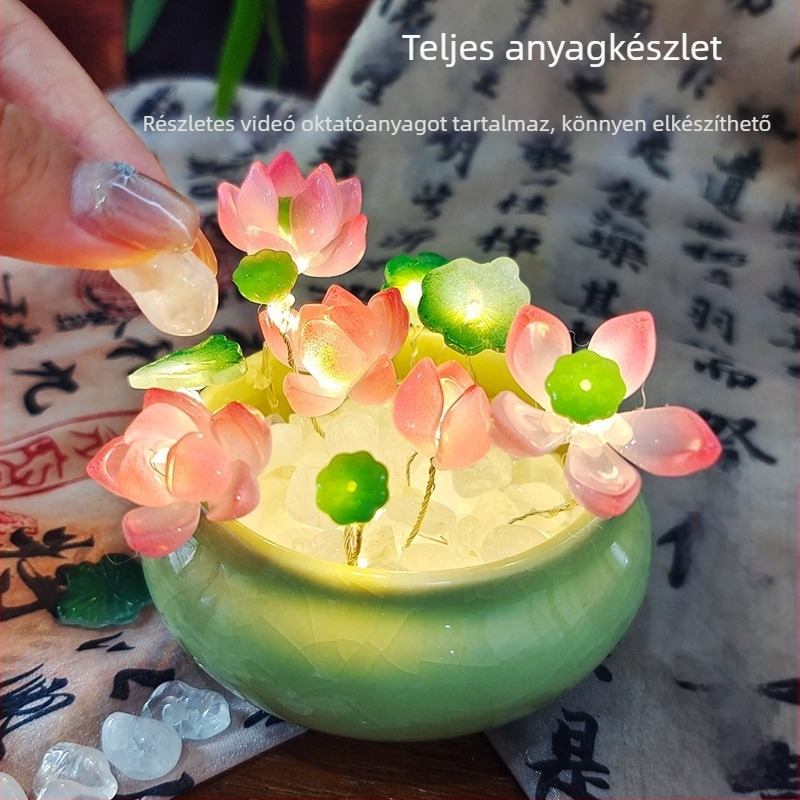 Üveg lótusz virág éjszakai fény, DIY lótusz lámpa kerámia alap