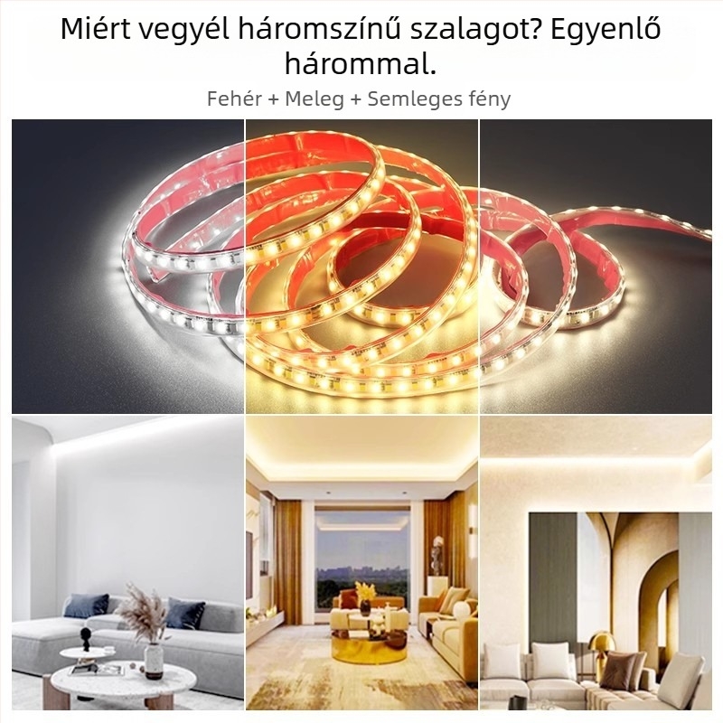 Két színű LED szilikon világító szalag, 220V, vízálló, nappali mennyezeti vonalvilágítás