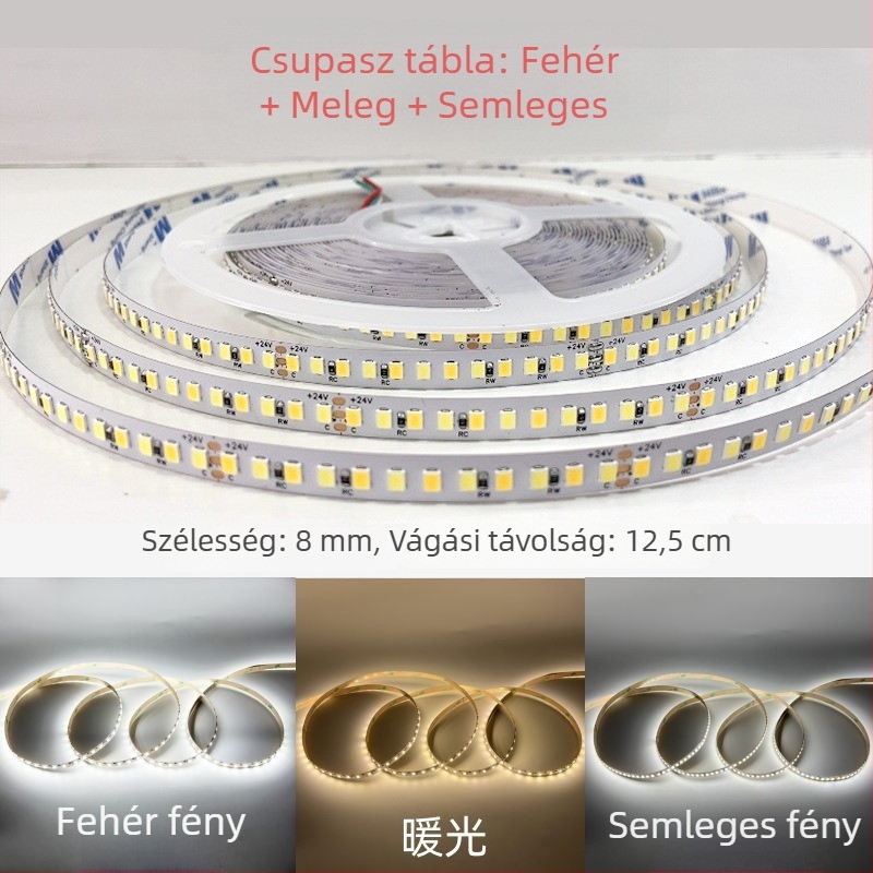 Két színű LED szilikon világító szalag, 220V, vízálló, nappali mennyezeti vonalvilágítás