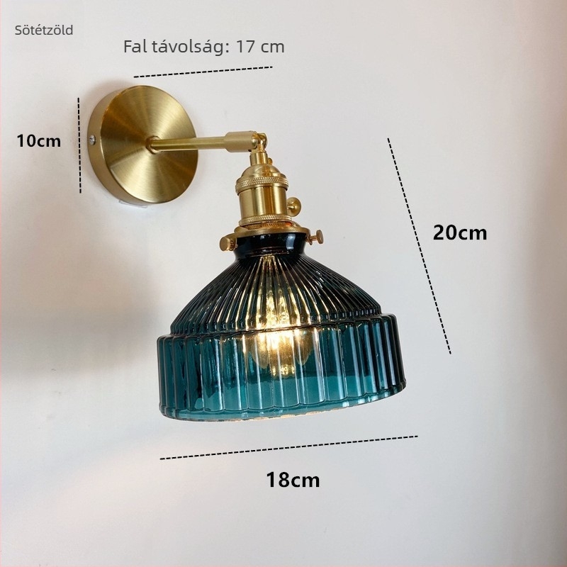 Nordic stílusú zöld üvegű bronz falikar LED-del, folyosóra és hálószobába
