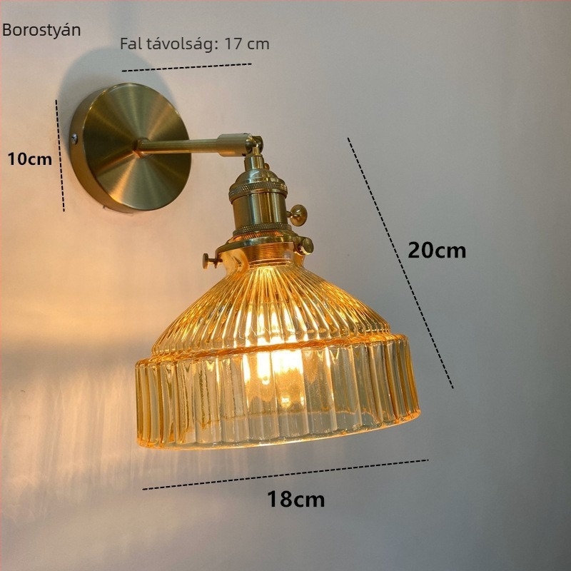 Nordic stílusú zöld üvegű bronz falikar LED-del, folyosóra és hálószobába