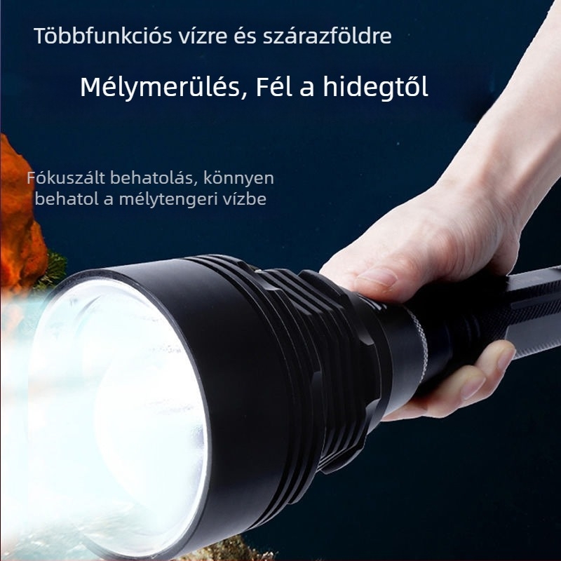 12‑magos búvárfény 3P70 erős fénnyel, víz alatti használatra, éjszakai merülésekhez és horgászathoz