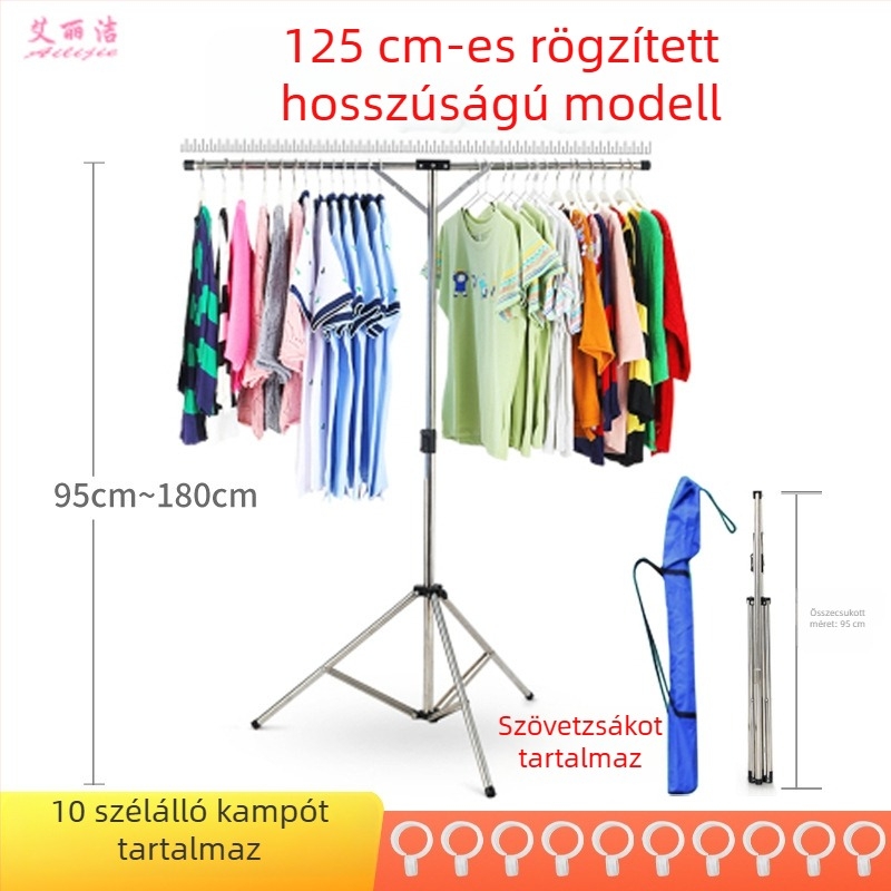Rozsdamentes acélból készült összecsukható ruhaszárító állvány, hordozható, álló, erkélyre és utazáshoz
