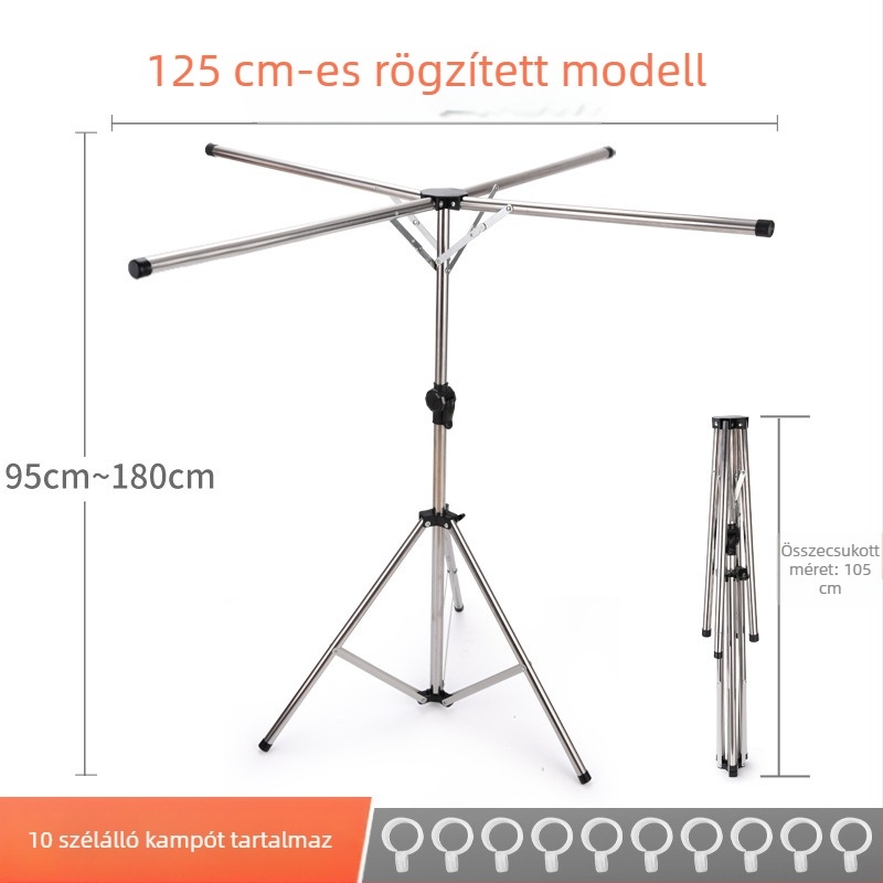 Rozsdamentes acélból készült összecsukható ruhaszárító állvány, hordozható, álló, erkélyre és utazáshoz
