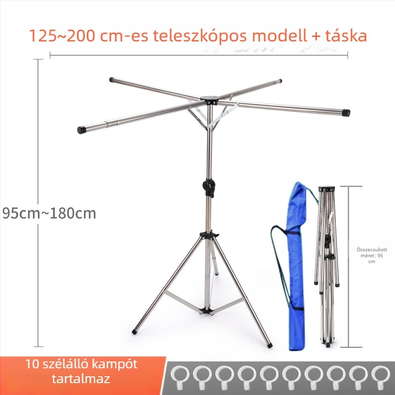 Rozsdamentes acélból készült összecsukható ruhaszárító állvány, hordozható, álló, erkélyre és utazáshoz