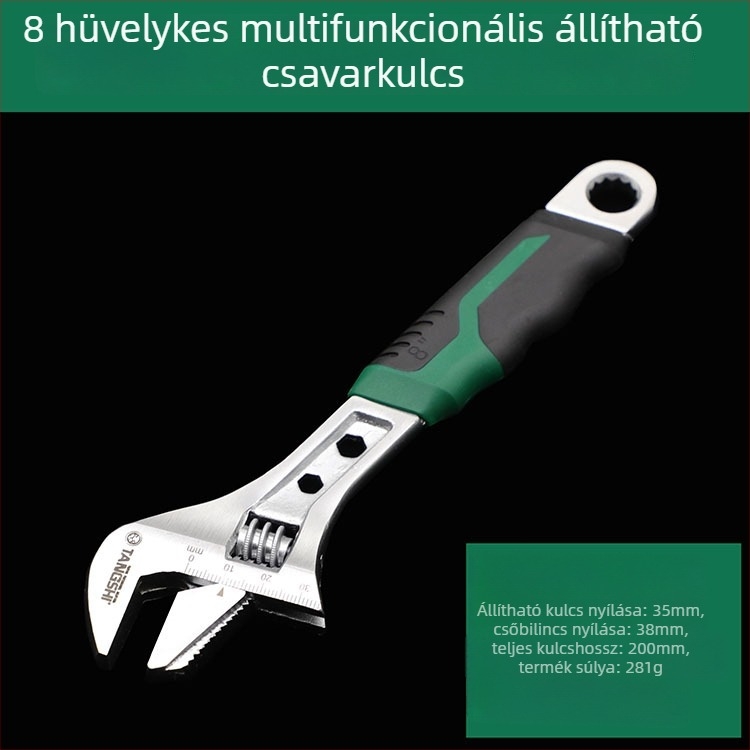 Nikkel-króm bevonatú állítható csavarkulcs, nagy nyílással, csövekhez és fürdőszobához, vastagított műanyag fogantyúval, teljesen polírozott, tartós