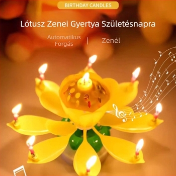 Lótusz virág zenélő születésnapi gyertya, forgó zenélő gyertya tortokra, lányoknak