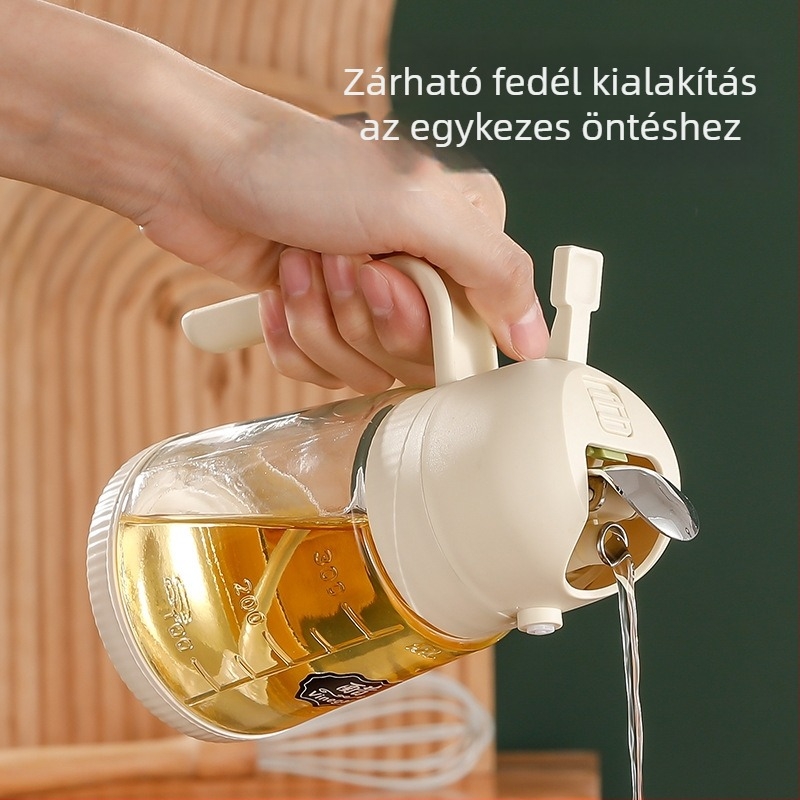Üveg olajtartó permetezővel, kétfunkciós, mérőskálával, olajhoz, szójaszószhoz és ecethez
