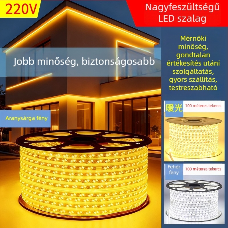 Kültéri vízálló szilikon bevonat LED-szalag, lineáris 220V, környezeti világítás