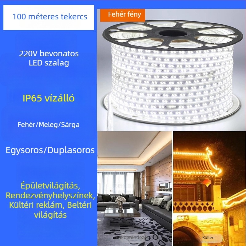 Kültéri vízálló szilikon bevonat LED-szalag, lineáris 220V, környezeti világítás