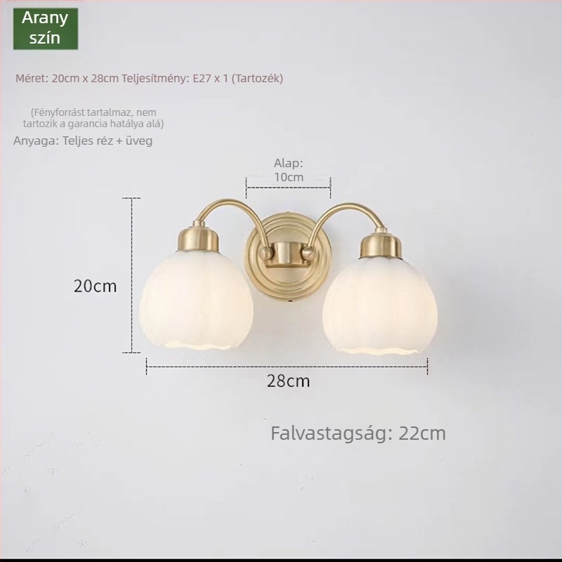 Teljesen rézből készült minimalist falikar hálószobába, húzókapcsolóval, kompakt Nordic Cream stílus, üveg árnyékoló