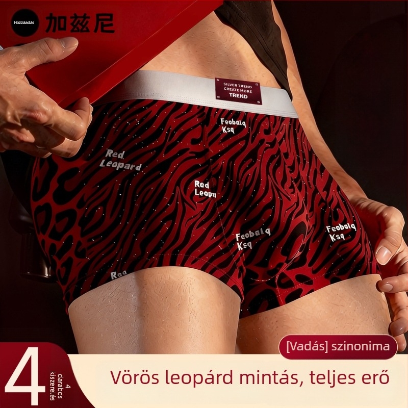 Piros férfi boxeralsó leopárd mintával, Ice Silk anyagból