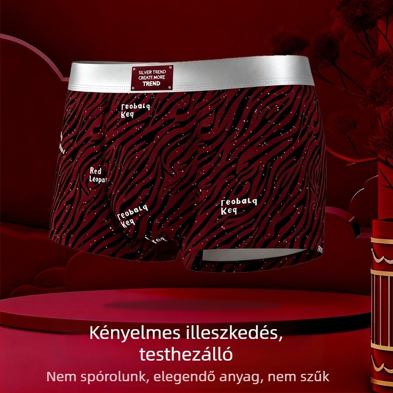 Piros férfi boxeralsó leopárd mintával, Ice Silk anyagból