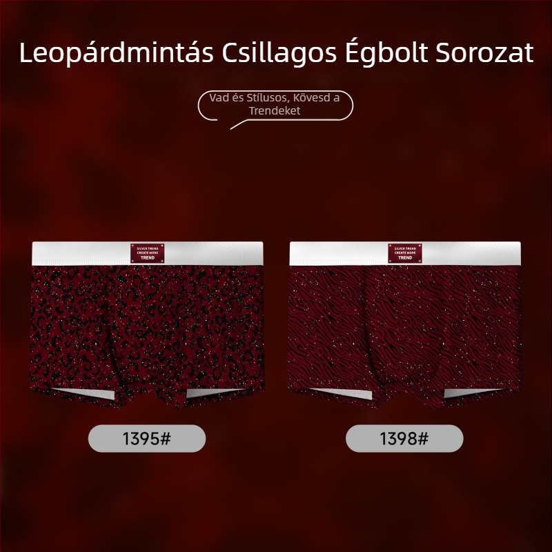 Piros férfi boxeralsó leopárd mintával, Ice Silk anyagból