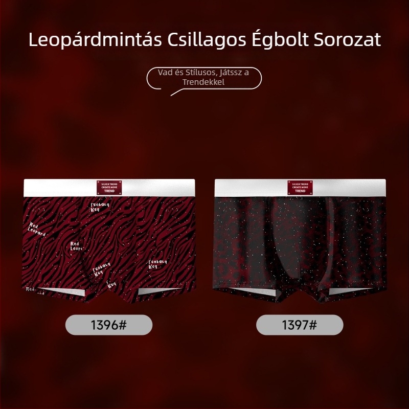 Piros férfi boxeralsó leopárd mintával, Ice Silk anyagból