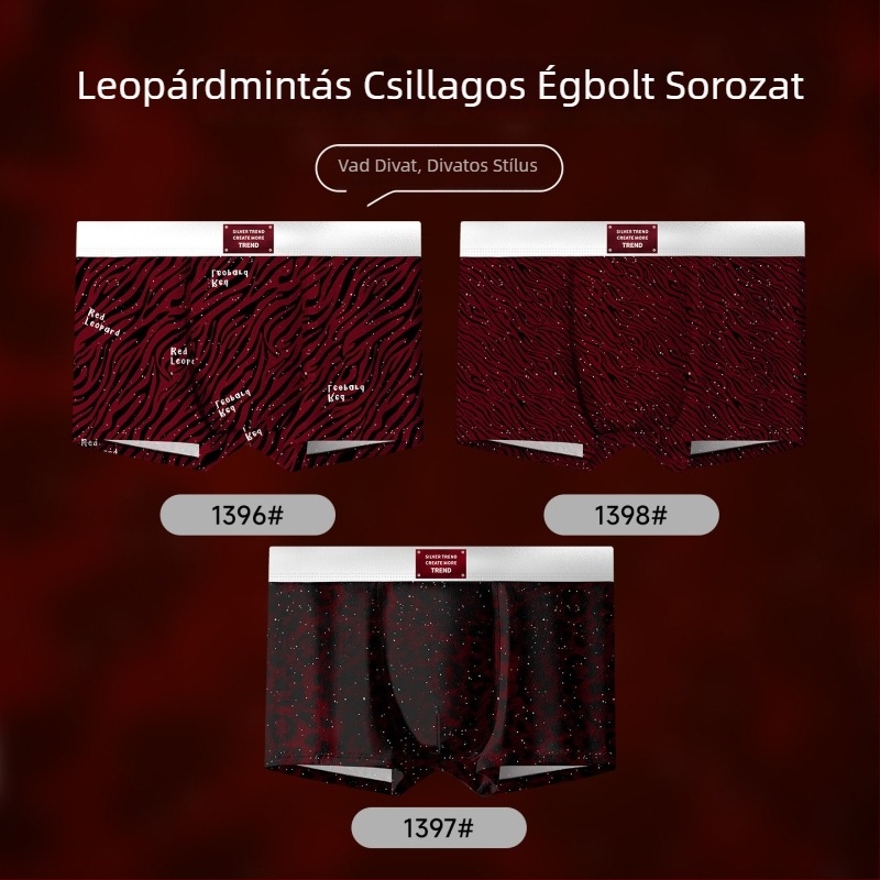 Piros férfi boxeralsó leopárd mintával, Ice Silk anyagból