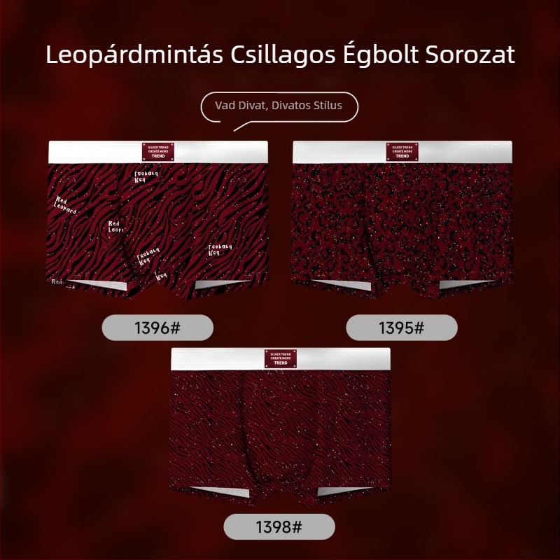 Piros férfi boxeralsó leopárd mintával, Ice Silk anyagból