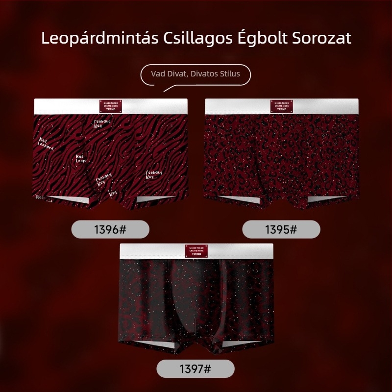 Piros férfi boxeralsó leopárd mintával, Ice Silk anyagból