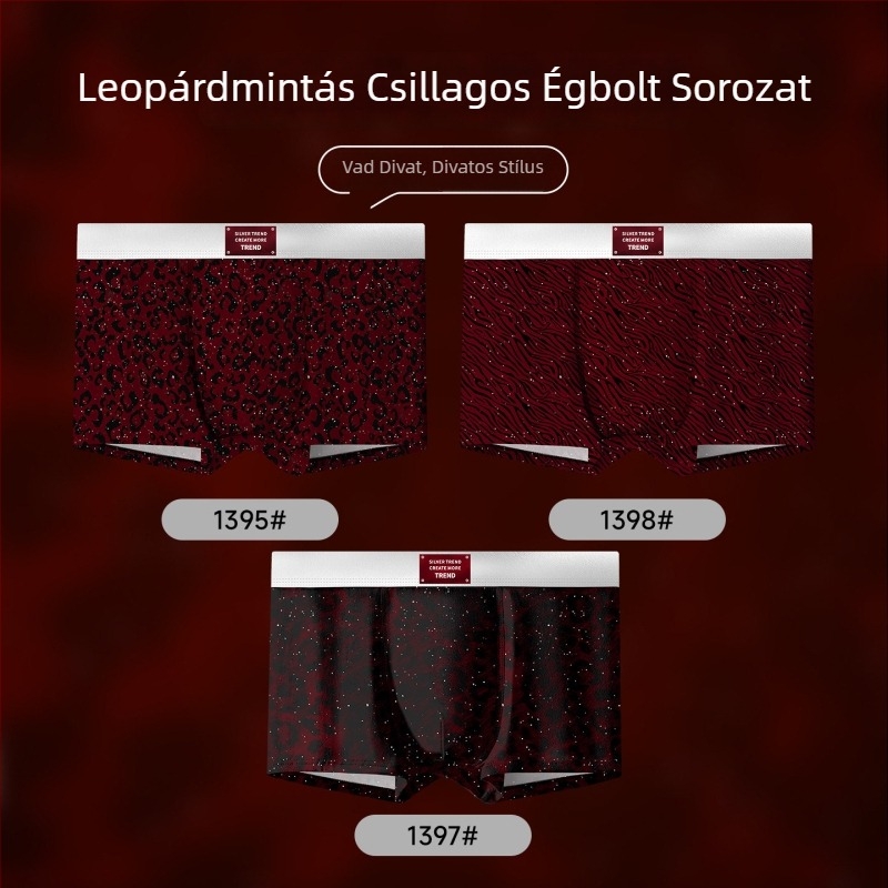 Piros férfi boxeralsó leopárd mintával, Ice Silk anyagból