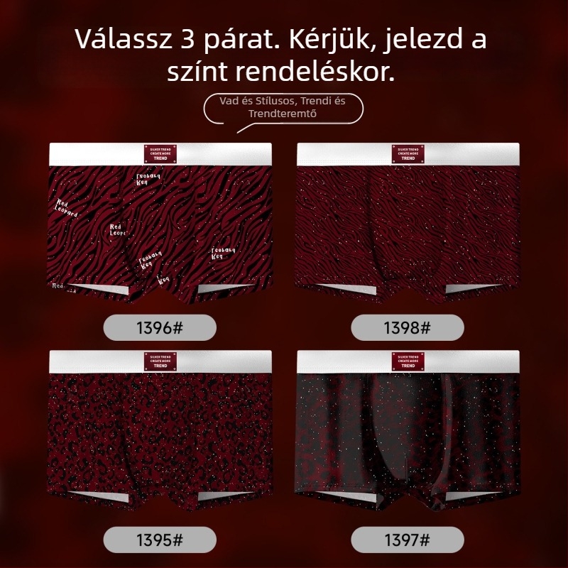 Piros férfi boxeralsó leopárd mintával, Ice Silk anyagból