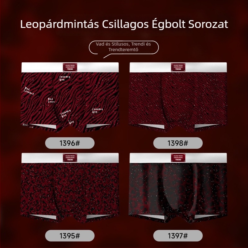 Piros férfi boxeralsó leopárd mintával, Ice Silk anyagból