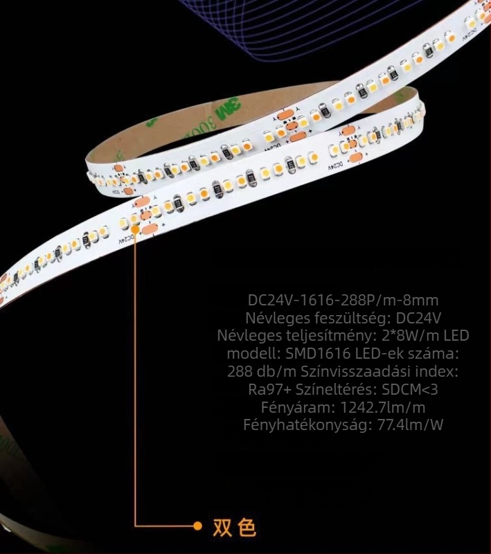 Két színű LED-szalag szekrényhez és éjjeliszekrényhez, 24V, 2835 LED, vízálló hangulatvilágítás