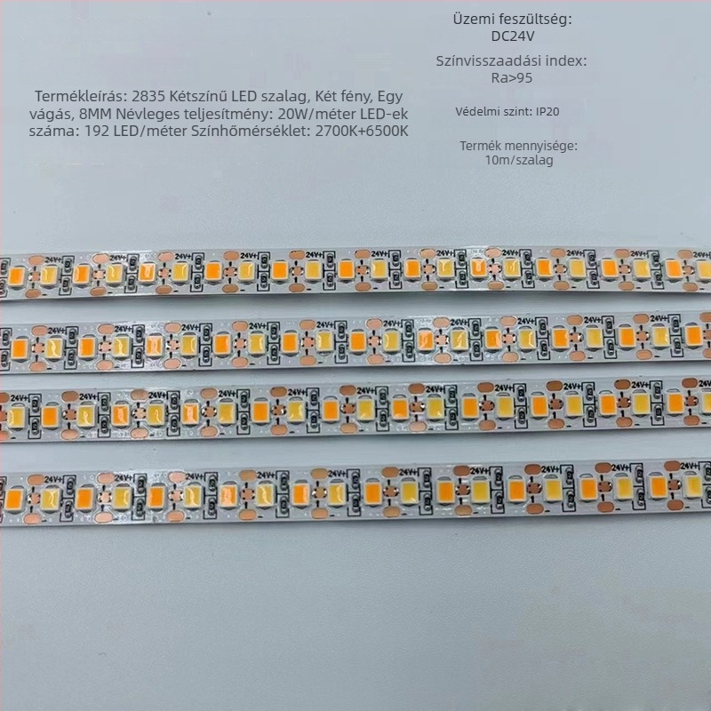 Két színű LED-szalag szekrényhez és éjjeliszekrényhez, 24V, 2835 LED, vízálló hangulatvilágítás