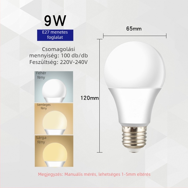 LED izzó E27 háromszínű fényforrással és állítható fényerővel, műanyag bevonatú alumínium test, 1800 lm, 220V, CRI 80, PF 0.7