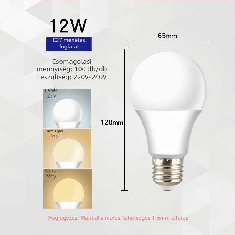 LED izzó E27 háromszínű fényforrással és állítható fényerővel, műanyag bevonatú alumínium test, 1800 lm, 220V, CRI 80, PF 0.7