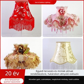 Textil árnyékoló asztali lámpához, csipkés dizájn, kézzel készült, európai stílusú bojtokkal