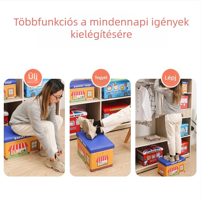 Erősített téglalap alakú gyerek tároló szék, játékok tároló dobozzal, többfunkciós