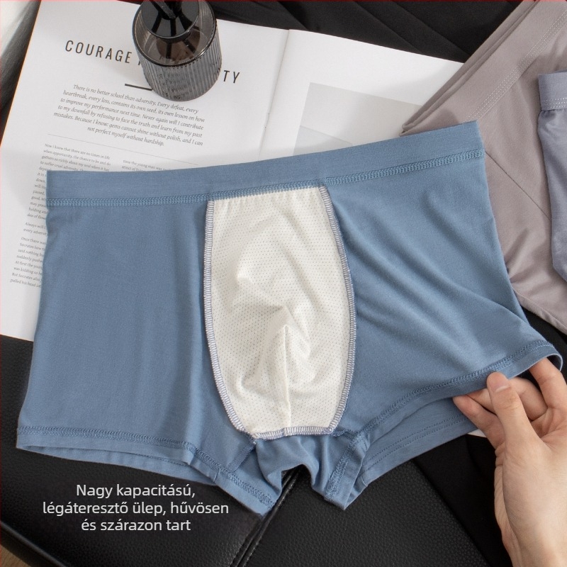 Lágy modal anyagú férfi alsónemű antibakteriális ágyéki zónával, középmagas derekú, egyszínű, elasztikus boxer brief