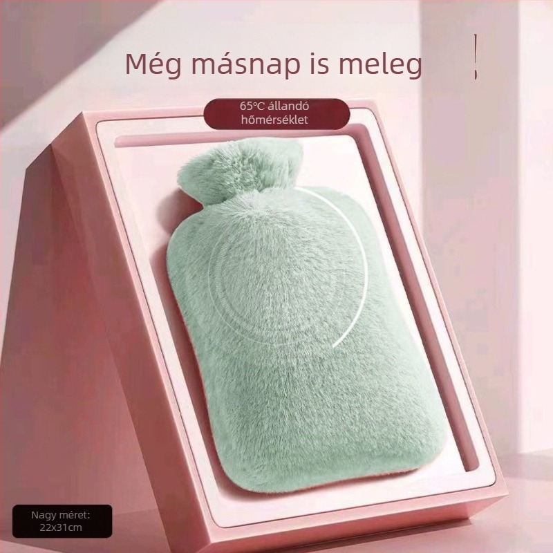 Plüss borítású melegvíz-táska, vastagabb kivitel, állítható hőmérséklet, melegítő tömörítés hasra, vállakra, nyakra, lábakra és kezekre