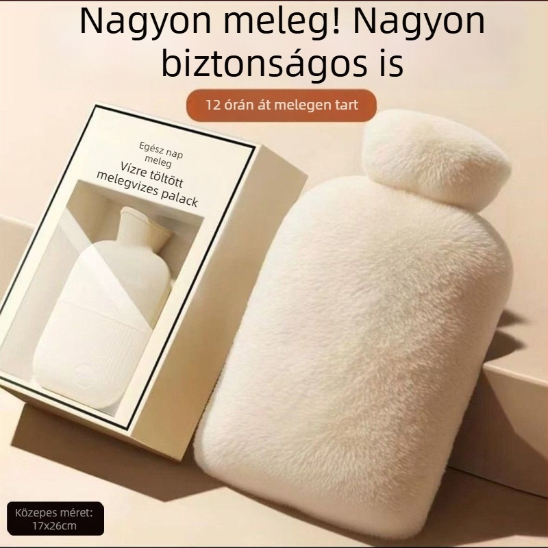 Plüss borítású melegvíz-táska, vastagabb kivitel, állítható hőmérséklet, melegítő tömörítés hasra, vállakra, nyakra, lábakra és kezekre