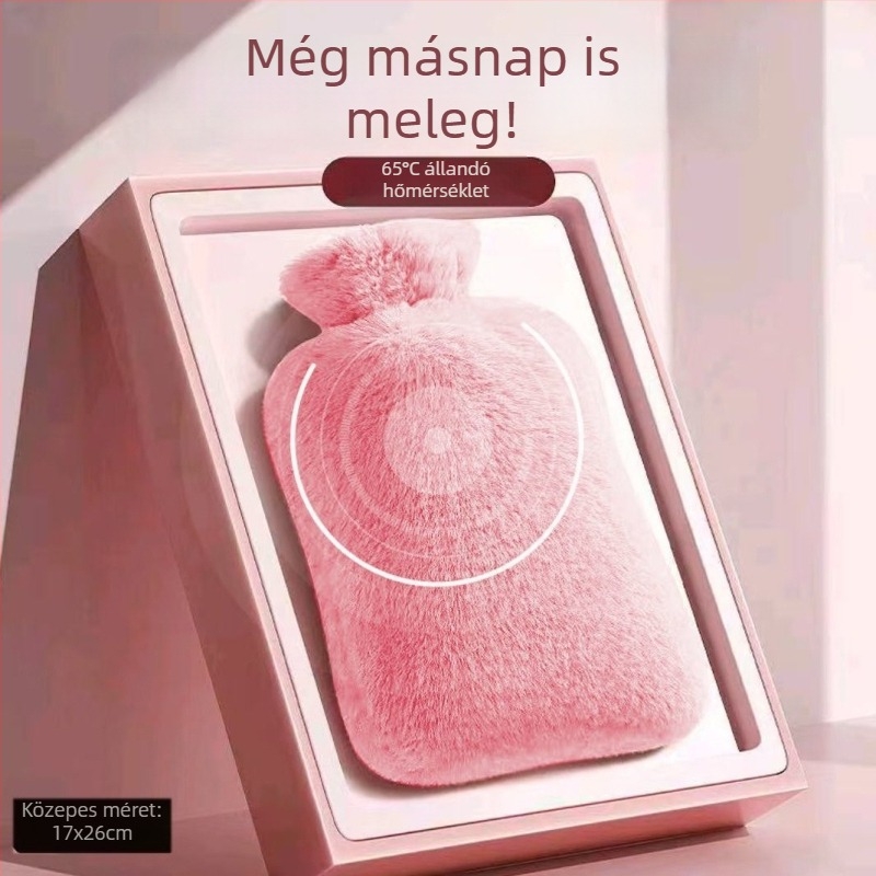 Plüss borítású melegvíz-táska, vastagabb kivitel, állítható hőmérséklet, melegítő tömörítés hasra, vállakra, nyakra, lábakra és kezekre