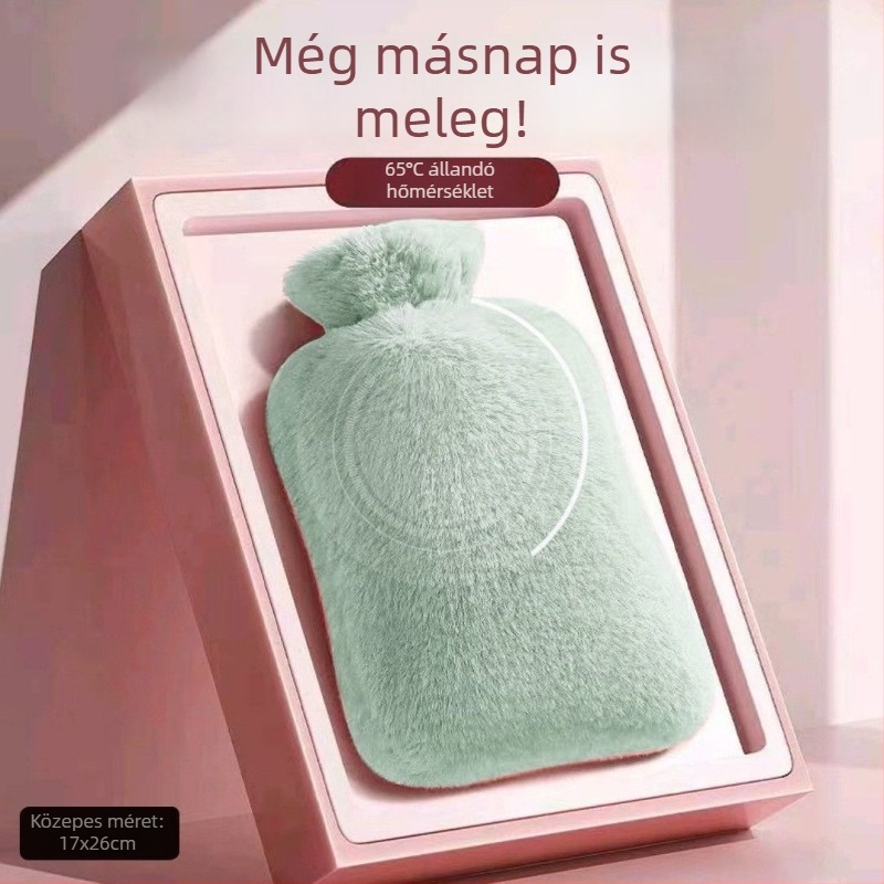 Plüss borítású melegvíz-táska, vastagabb kivitel, állítható hőmérséklet, melegítő tömörítés hasra, vállakra, nyakra, lábakra és kezekre