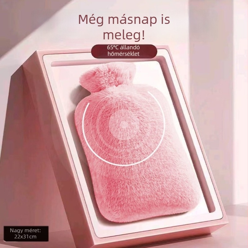 Plüss borítású melegvíz-táska, vastagabb kivitel, állítható hőmérséklet, melegítő tömörítés hasra, vállakra, nyakra, lábakra és kezekre