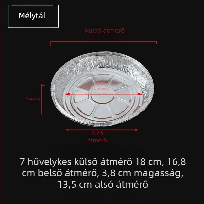 Kör alakú egyszer használatos alumíniumfóliás tál légsütőhöz, vastagabb alumíniumfóliával, magas hőmérséklethez és sütéshez.