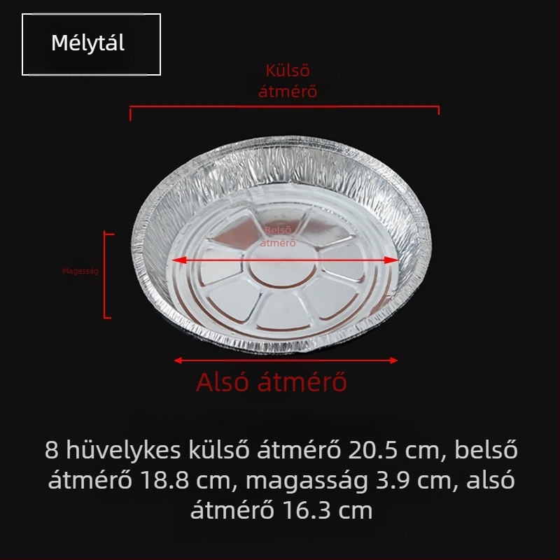 Kör alakú egyszer használatos alumíniumfóliás tál légsütőhöz, vastagabb alumíniumfóliával, magas hőmérséklethez és sütéshez.