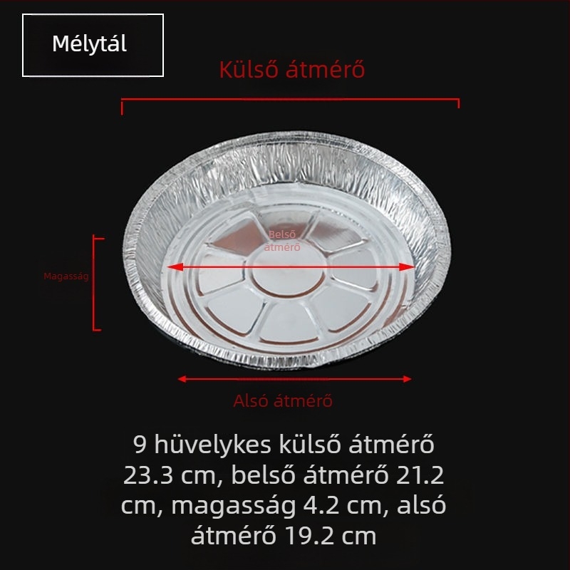 Kör alakú egyszer használatos alumíniumfóliás tál légsütőhöz, vastagabb alumíniumfóliával, magas hőmérséklethez és sütéshez.