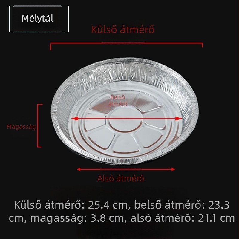 Kör alakú egyszer használatos alumíniumfóliás tál légsütőhöz, vastagabb alumíniumfóliával, magas hőmérséklethez és sütéshez.