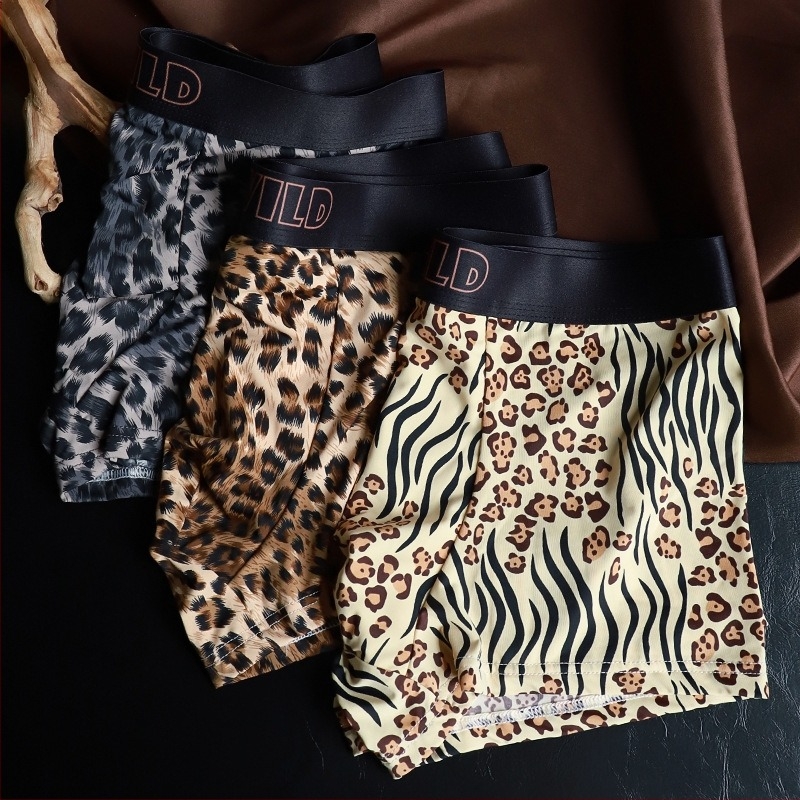 Férfi boxeralsó leopard mintával, lélegző, gyorsan száradó