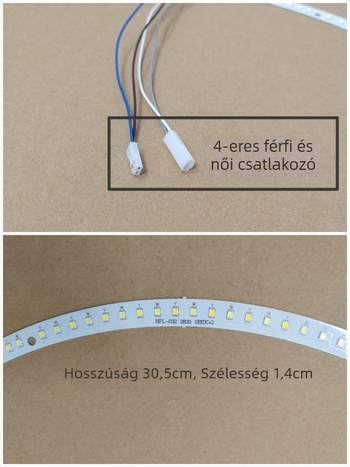 Kör alakú mennyezeti ventilátoros lámpa ívelt LED fényforrással, 1–4 csatlakozóval és driverral, mennyezetre szerelhető kiegészítő, háromszínű dimmelhető LED