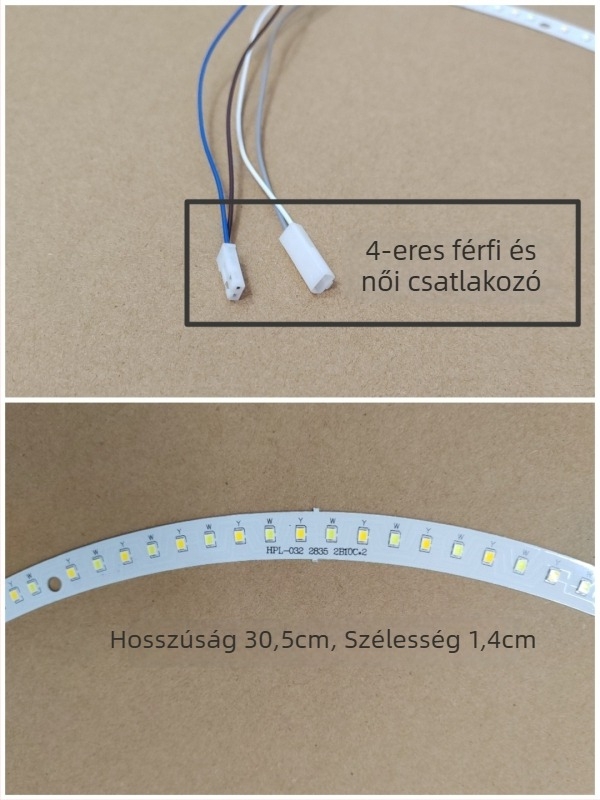 Kör alakú mennyezeti ventilátoros lámpa ívelt LED fényforrással, 1–4 csatlakozóval és driverral, mennyezetre szerelhető kiegészítő, háromszínű dimmelhető LED
