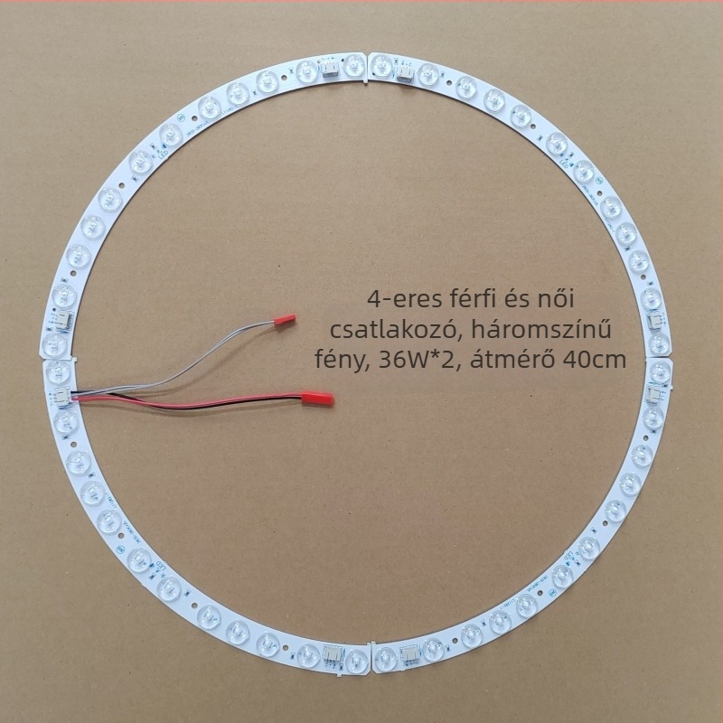 Kör alakú mennyezeti ventilátoros lámpa ívelt LED fényforrással, 1–4 csatlakozóval és driverral, mennyezetre szerelhető kiegészítő, háromszínű dimmelhető LED