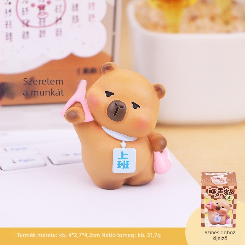 Kapibara resin kis figurka asztali díszhez, aranyos rajzfilmszerű játék