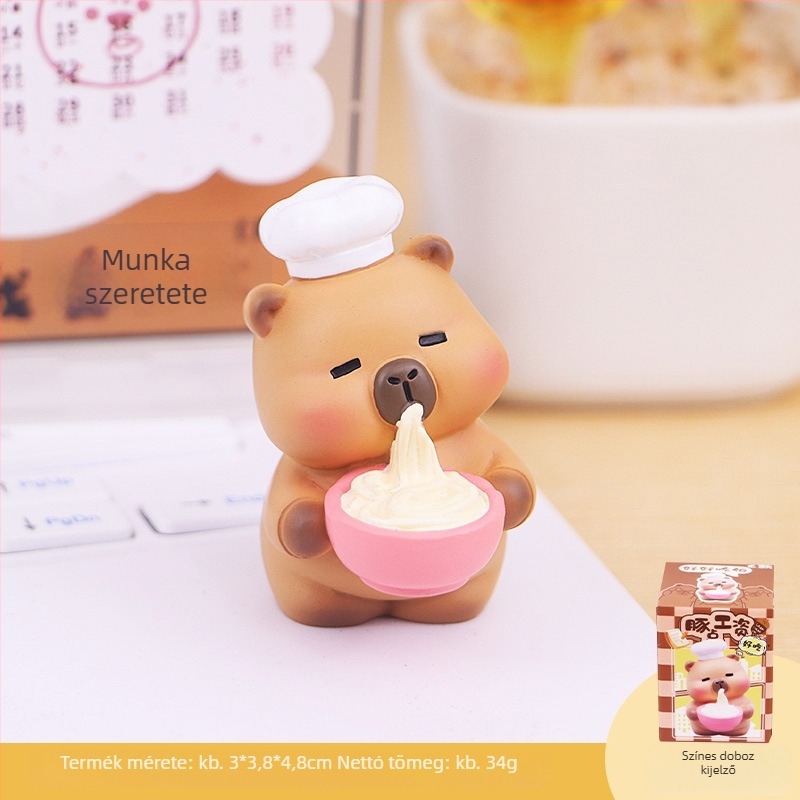Kapibara resin kis figurka asztali díszhez, aranyos rajzfilmszerű játék
