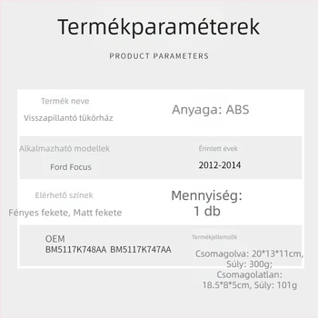 Ford Focus 2012-2014 hátsó tükörház fedél