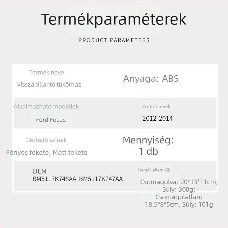 Ford Focus 2012-2014 hátsó tükörház fedél