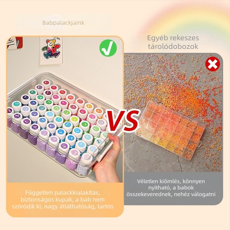Gyöngyök tárolására szolgáló dobozok, 54 színű üvegek, nagy kapacitás